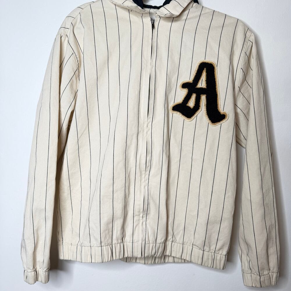 Zara Kids Pinstripe Varsity Baseball Jacket - Cream/Navy Size 13-14